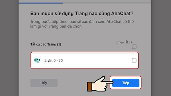 Chọn trang và nhấn vào mục “Tiếp”